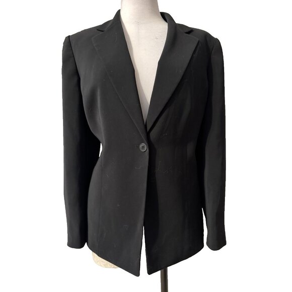 Kasper Suit Jacket Blazer 16P 16 Petite Black Classic 1 Button Polyester - Picture 1 of 8